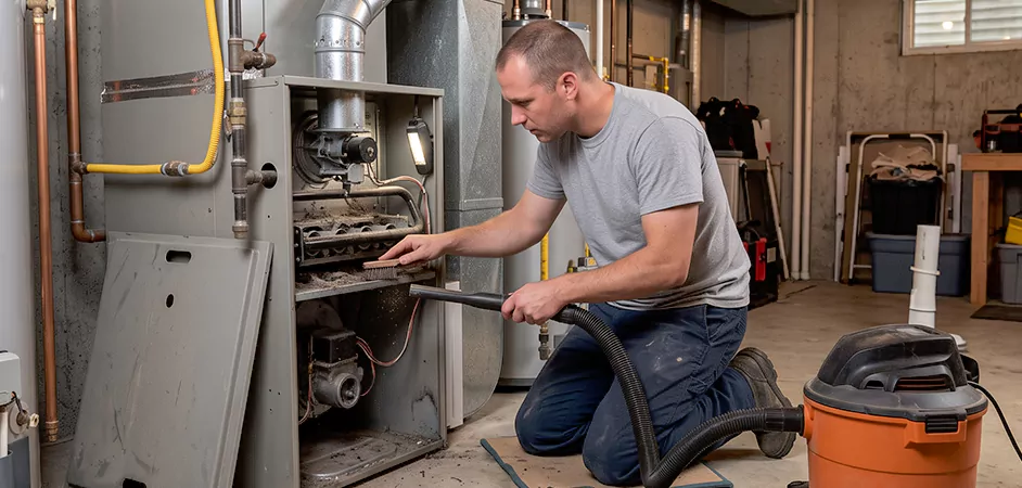 Burner and Heater Compartment Lint Removal in Salisbury